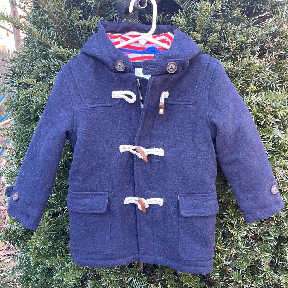 MINI BODEN 3-4 Years Blue Wool Toggle Hooded Coat
